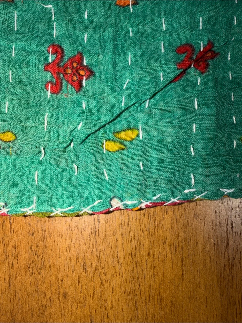 Handcrafted Floral Kantha Quilt - Yellow & Pink